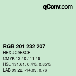 Color code: RGB 201 232 207 | qconv.com