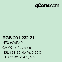 Color code: RGB 201 232 211 | qconv.com