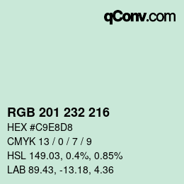 Color code: RGB 201 232 216 | qconv.com