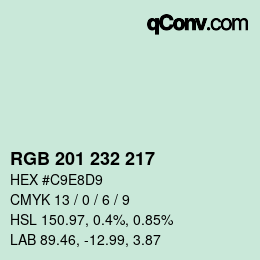 Color code: RGB 201 232 217 | qconv.com