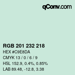 Color code: RGB 201 232 218 | qconv.com