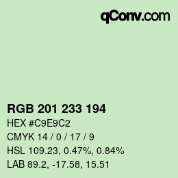 Color code: RGB 201 233 194 | qconv.com