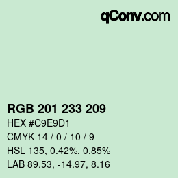 Color code: RGB 201 233 209 | qconv.com