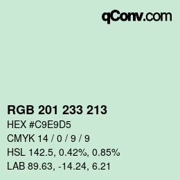 Color code: RGB 201 233 213 | qconv.com