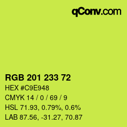 Color code: RGB 201 233 72 | qconv.com