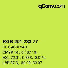 Color code: RGB 201 233 77 | qconv.com