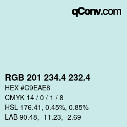 カラーコード: RGB 201 234.4 232.4 | qconv.com