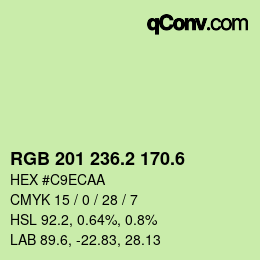 カラーコード: RGB 201 236.2 170.6 | qconv.com