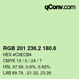カラーコード: RGB 201 236.2 180.6 | qconv.com