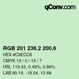 カラーコード: RGB 201 236.2 200.6 | qconv.com