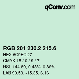 カラーコード: RGB 201 236.2 215.6 | qconv.com