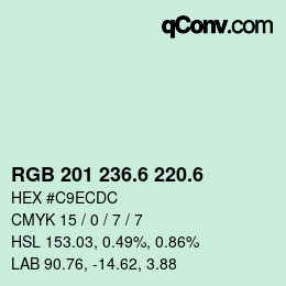 カラーコード: RGB 201 236.6 220.6 | qconv.com