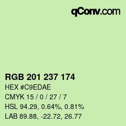 Color code: RGB 201 237 174 | qconv.com