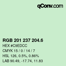 カラーコード: RGB 201 237 204.6 | qconv.com