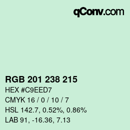 颜色代码: RGB 201 238 215 | qconv.com