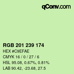 Color code: RGB 201 239 174 | qconv.com