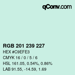 Color code: RGB 201 239 227 | qconv.com
