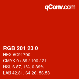 颜色代码: RGB 201 23 0 | qconv.com