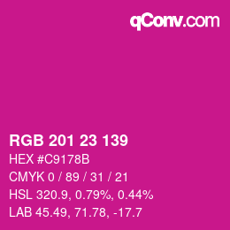 Color code: RGB 201 23 139 | qconv.com