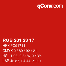 Color code: RGB 201 23 17 | qconv.com