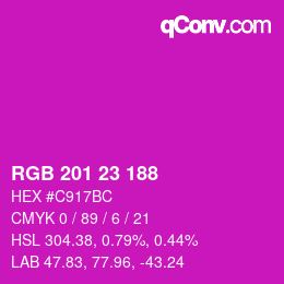 Color code: RGB 201 23 188 | qconv.com