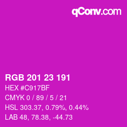 カラーコード: RGB 201 23 191 | qconv.com