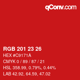 カラーコード: RGB 201 23 26 | qconv.com