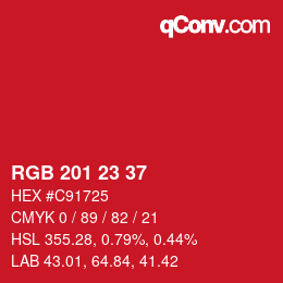 カラーコード: RGB 201 23 37 | qconv.com