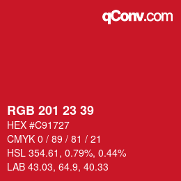 Color code: RGB 201 23 39 | qconv.com
