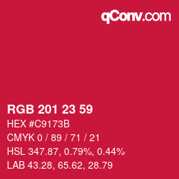 カラーコード: RGB 201 23 59 | qconv.com