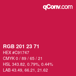 Color code: RGB 201 23 71 | qconv.com