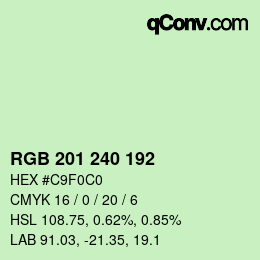 Color code: RGB 201 240 192 | qconv.com