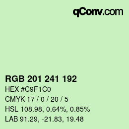 Color code: RGB 201 241 192 | qconv.com