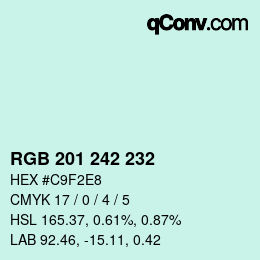 カラーコード: RGB 201 242 232 | qconv.com