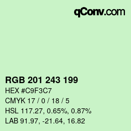 カラーコード: RGB 201 243 199 | qconv.com