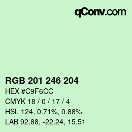カラーコード: RGB 201 246 204 | qconv.com