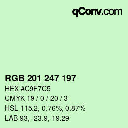 カラーコード: RGB 201 247 197 | qconv.com