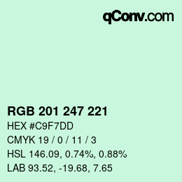 Color code: RGB 201 247 221 | qconv.com