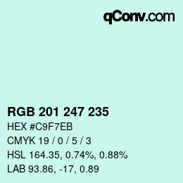カラーコード: RGB 201 247 235 | qconv.com