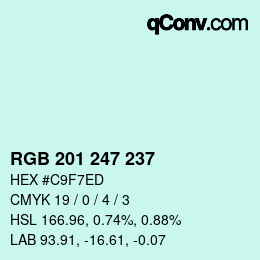 カラーコード: RGB 201 247 237 | qconv.com