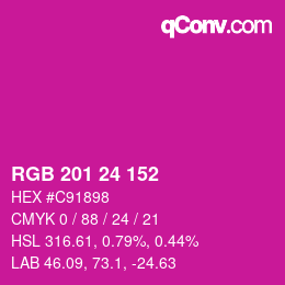 カラーコード: RGB 201 24 152 | qconv.com