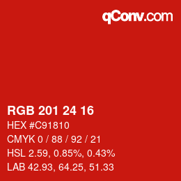カラーコード: RGB 201 24 16 | qconv.com