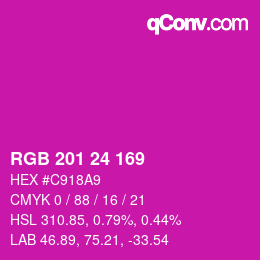 Color code: RGB 201 24 169 | qconv.com