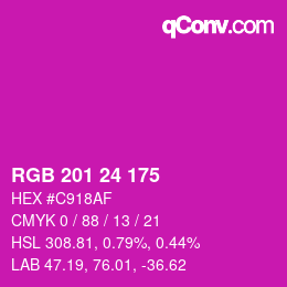 カラーコード: RGB 201 24 175 | qconv.com