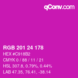 Color code: RGB 201 24 178 | qconv.com