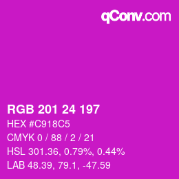 颜色代码: RGB 201 24 197 | qconv.com