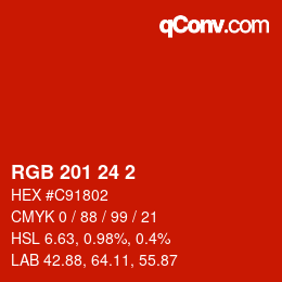 カラーコード: RGB 201 24 2 | qconv.com