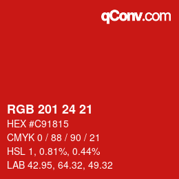 颜色代码: RGB 201 24 21 | qconv.com