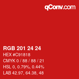 Color code: RGB 201 24 24 | qconv.com