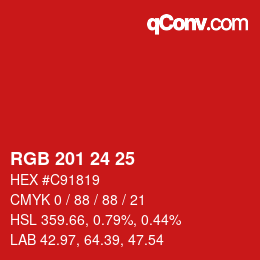 Color code: RGB 201 24 25 | qconv.com